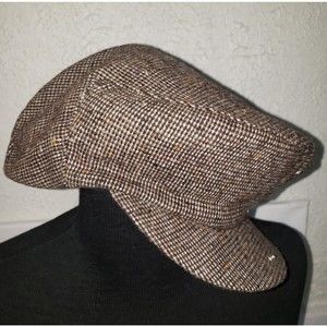 Vintage Adam Brand Men's Sz L Large Classic Tweed Newsboy Snap Down Brim Hat Cap